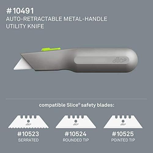 Fatia 10491 faca de utilidade de mão metal, lâmina de cerâmica amigável para dedos, retração automática de segurança,