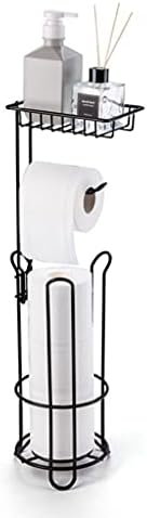 Porta de rolo de tecido lavatório qffl, suporte de papel higiênico gratuito com prateleira e armazenamento de reserva,