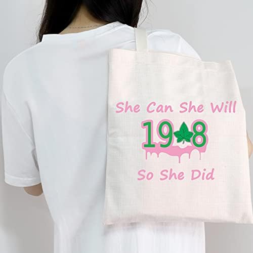 MEIKIUP Pink e Green Tote Bag Inspirational Parafernália Presente Alfa Alfa Presente para Mulheres
