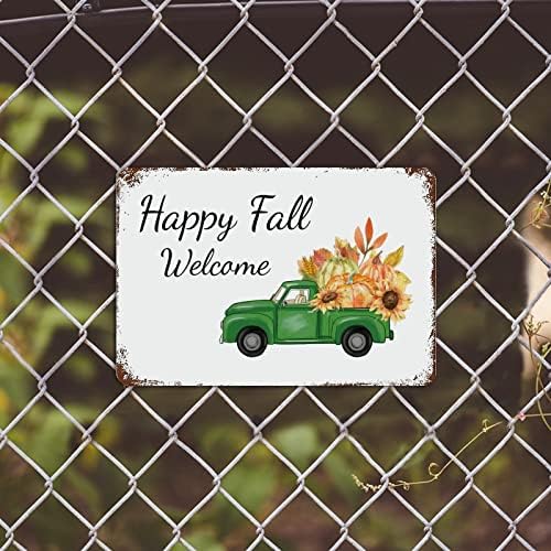 Decoração de parede de outono Green Farm Truck Tin Sign Pumpkin Sunflower Maple Leaf Metal Sign Happy Fall Ação de Graças Presente
