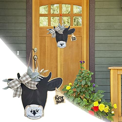 Grinalsa da porta da cabeça da vaca, coroa de vaca Wralt Assinante Bem -vindo cabide da porta da frente, 2023 Novas grinaldas de primavera
