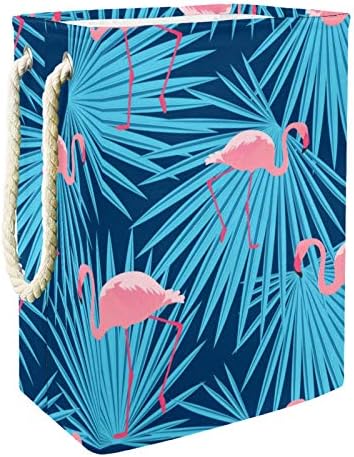 Ndkmehfoj flamingos e folhas de palmeira cestas de lavanderia cestas de roupas sujas à prova d'água, maçaneta dobrável macia colorida para suportes destacáveis ​​para casa