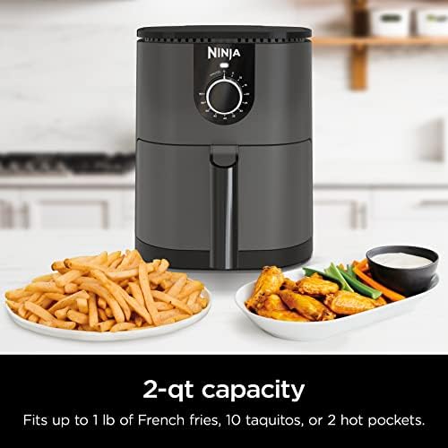 Ninja AF080 Mini Air Fryer, 2 litros de capacidade, compacto, antiaderente, com timer rápido, cinza