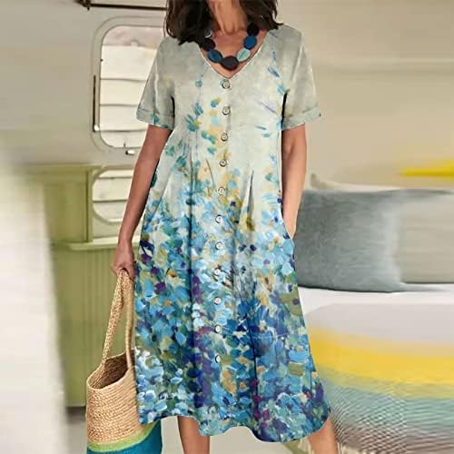 Dyguyth Button Down Dress For Women, camisetas T Dress Vestido elegante estampa floral vestido solto de verão Plus Tamanho
