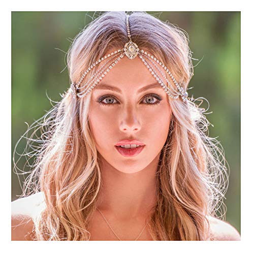 KercisBeauty Sonsinning Crystal Head Chain for Women Bridal Tiara Silver Head Bandy With Rhinestones Capacete de casamento Vestido de cabelo princesa