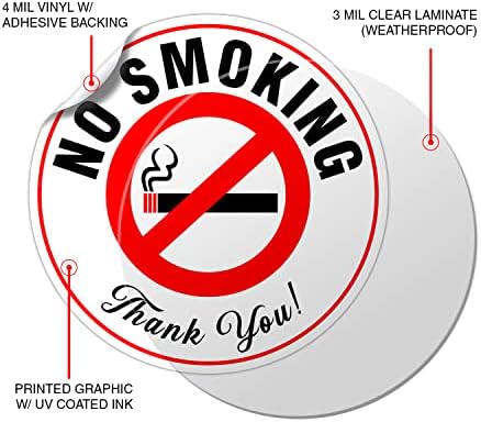 Adesivo de sinal de não fumar - círculo de 4,5 - adesivo auto -adesivo durável 4 mil vinil - laminado - desbotamento e