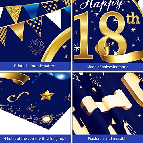 Feliz 18th Birthday Banner Decorações para homens - Blue Gold 18 Birthday Bordand Party Supplies - 18 anos de aniversário foto de fundo decoração