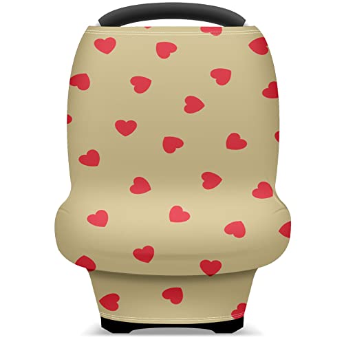 Capas de assento de carro para bebês Red Love Heart Padrão de coração Romântica Capa de enfermagem Tampa de carrinho de cachecol de amamentação para bebês Multryuse Infant Carseat Canopy para meninos meninas, Presentes de chuveiro