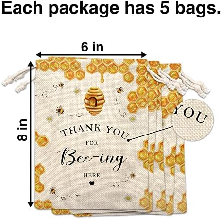 Honey Bee tem tema Favorias de sacolas, sacolas de presente de festa, suprimentos, decorações, 5 bolsas de presente de guloseimas para crianças para crianças para crianças, festa de aniversário, festa de chá de bebê