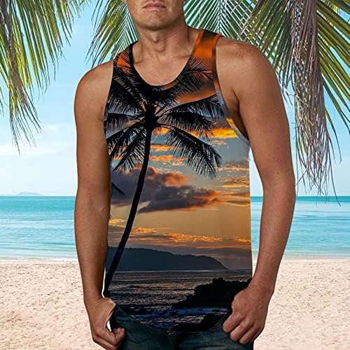 HDDK XZHDD Tampo de tanques de praia de homens, verão Tropical Palm Tree Tree Print Fitness Casual Casual Camisetas Top Top Top