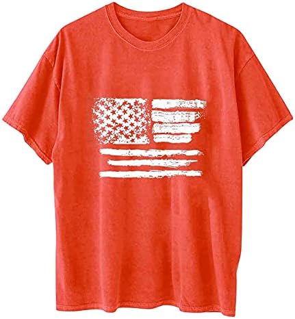 4 de julho Camisas para mulheres largo casual bandeira americana imprimida O-gola Ock de manga curta Tops de pulverização de