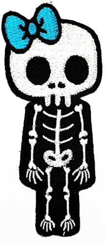 Kleenplus 3pcs. Skeleleton Skull Blue Bow Patch Arts Repair Arts Crewing Reparo 333 Cartoon Ferro bordado em costura em manchas de