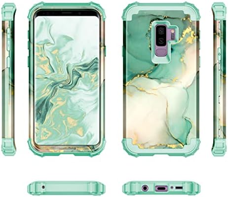Rancase para o caso Galaxy S9 Plus, proteção de plástico rígida de trutas para choque pesadas de três camadas +caixa de proteção de borracha de silicone macio para Samsung Galaxy S9 Plus, Mint Green