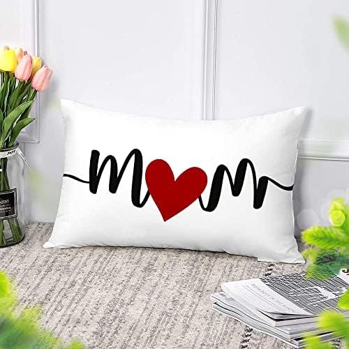 Rabusofa 12x20 Decorações do dia das mães para a casa, travesseiros lombares Capas de almofadas decorativas para mamãe, aniversário de um aniversário para mamãe Red Love Heart Cushion para sofá poliéster