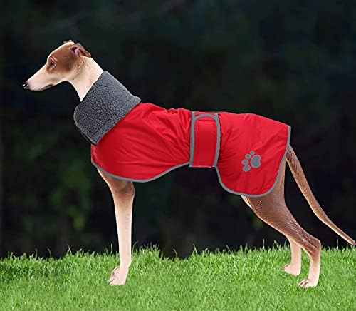 Cavaco de inverno de cachorro Geycete Greyhound Rain Canoat Fabric com veludo de cordeiro dentro de roupas de cachorro ao ar livre com faixas ajustáveis ​​para médio, grande cão-vermelho-xl