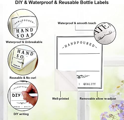 Etiqueta de dispensador de sabão branca de amzlabel, adesivo de dispensador de sabão à mão à prova d'água, etiqueta