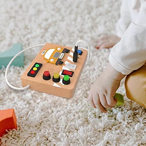 Ziesfoce Montessori Toys de madeira Brinquedos leves de madeira para crianças brinquedos sensoriais -3 Travel Busy Board LED LEVE