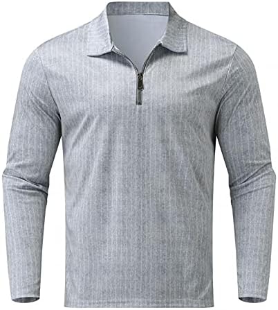 Xxbr camisas pólo para homens, camisa de golfe masculina tampos musculares de manga longa listrada 1/4 zíper lapela camiseta
