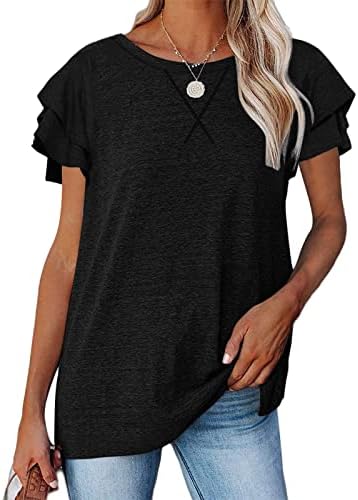Camisetas de manga curta casual feminino T Tops de coloração sólida Tops de pescoço confortável camisetas de verão e camiseta superdimensionária