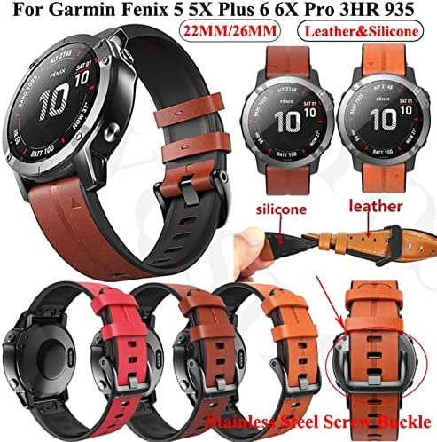 Rorffk Sport Leather Silicone Watch Band Strap for Garmin Fenix ​​7x 7 6x 6 Pro 5x 5 mais 3HR FASE FIXA FIXA PRIMEIRA RÁPIDO