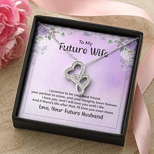 Melhor presente para a futura esposa Double Hearte Colar com POD Mensagem Card de presente para mamãe, presente para