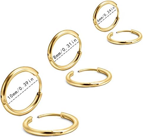 Cada um lp unisex 18k 18k Real Gold Plating Surgical Aço dorminhoco minúsculo brincos de argola, anel de anel de septo do nariz anel da hélice daith anel de anel de anel de anel de anel de anel de anel de anel de anel de anel de anel de anel de jóias de piercing jóias