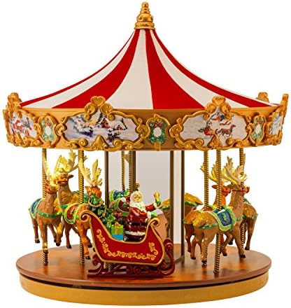 Sr. Christmas Merry Carousel Musical Animado Indoor Christmas Decoration, 12 polegadas, vermelho