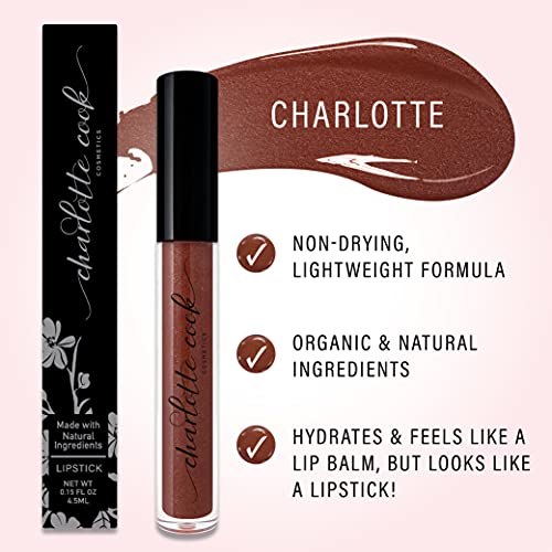 Charlotte Cook Cosmetics Limpo Lipstick líquido | Vegano, crueldade livre, não-OGM, não tóxico, dermatologista testou a cor dos lábios
