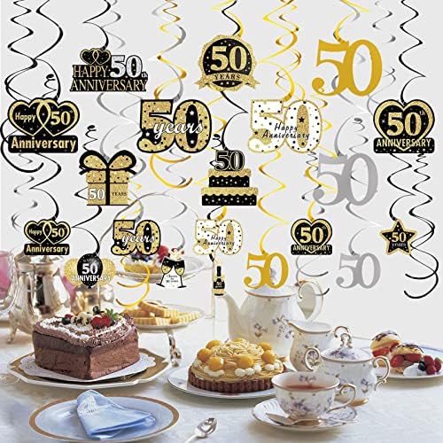 30pcs 50º aniversário decorações penduradas empréstimos de redemoinho, feliz aniversário de 50º aniversário de casamento decorações