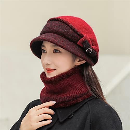 Lenço de chapéu de malha de inverno feminino com lã de lã de lapidação de chapéu de esqui chapéu