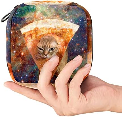Bolsa de maquiagem de pizza do céu da estrela de gato, bolsa de cosméticos, bolsa de higiene pessoal portátil para mulheres e meninas