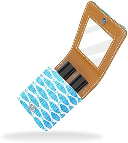 Caixa de batom de Oryuekan com espelho bolsa de maquiagem portátil fofa bolsa cosmética, animal marinho abstrato peixe azul