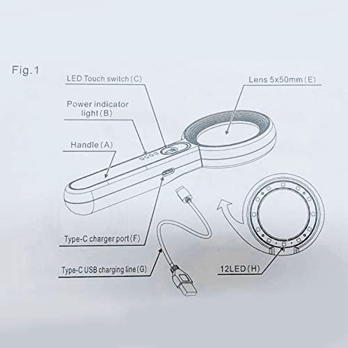 Vidro de lupa iluminada, lenpeleira de mão Touch Button Design de alta definição leve para leitura