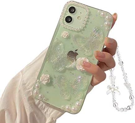 Fycyko Compatível para iPhone 11 3d Butterfly Floral Clear Com design Mulheres estéticas adolescentes Glitter Glitter Pretty cristal brilho