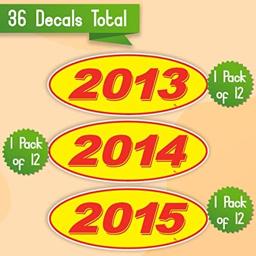 Versa Tags 2013 2014 e 2015 Modelo Oval Ano de Ano de Carros Vancidores de Janelas com orgulho feitas nos EUA Versa Oval Model Windshield Anots são amarelos e vermelhos em cores vêm doze por ano