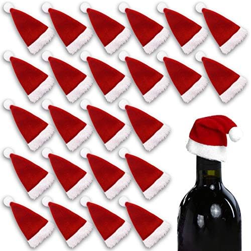 Hansgo 60pcs Mini chapéus de Papai Noel, tampa de vinho Capsários de Santa Titulares de talheres para talheres mesa de