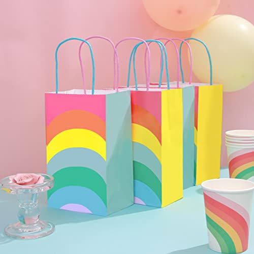 18pcs Rainbow Party Favor Sacos, pequenos sacos de presente a granel, sacolas de papel com alças, sacos de presente em massa de tamanho pequeno, sacolas de brindes para crianças de festas de aniversário, sacos de papel com alças, mini -presente