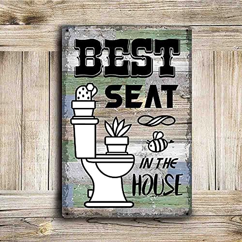 Vizuzi Melhor assento na casa banheiro engraçado banheiro retro fazenda Metal Tin Wall Decor Sign, Farmhouse Banheiro Decoração do banheiro