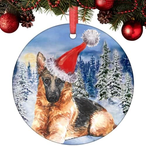 GodBlessign Christmas Ornament 2021 Dog Shepherd Shepherd Santa Porcelana Christmas Ornamento Pastor Puppy Pet Arrenamentos de Natal Round Decorações de Natal