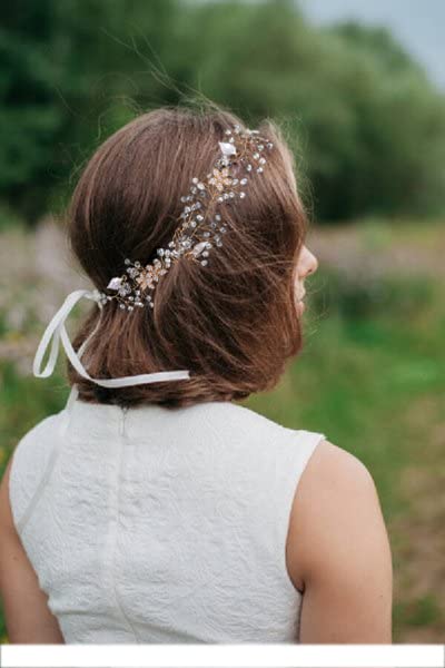 Flora da cabeça da cabeça para casamento com gravata de fita, coroa de menina de flor de beusoulover, peça de cabelo