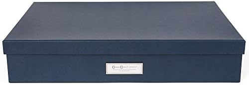Bigso Sverker Fiberboard Caixa de armazenamento legal e de arte | Caixa de armazenamento de scrapbook para papéis soltos e muito mais | Caixas de documentos duráveis ​​com tampa e titular do rótulo de metal | 17,1 '' x 12,2 '' x 3,3 '' | Azul