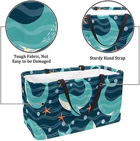 Grandes cestas de compras para mantimentos laváveis ​​reutilizáveis ​​dobráveis ​​completamente reforçados ondas de estrela de baleia durável