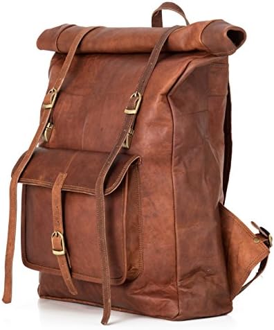 Berliner Bags Backpack de couro vintage Leeds, grande bookbag à prova d'água para homens e mulheres - Brown