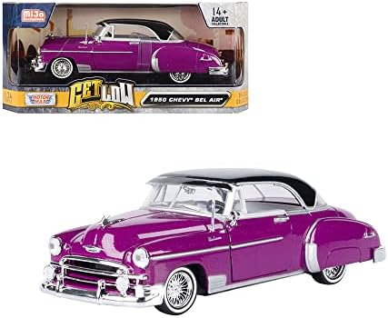1950 Chevy Bel Air Lowrider Purple Metallic com Top Black e Interior Branco Get Série Low 1/24 Modelo Diecast Model