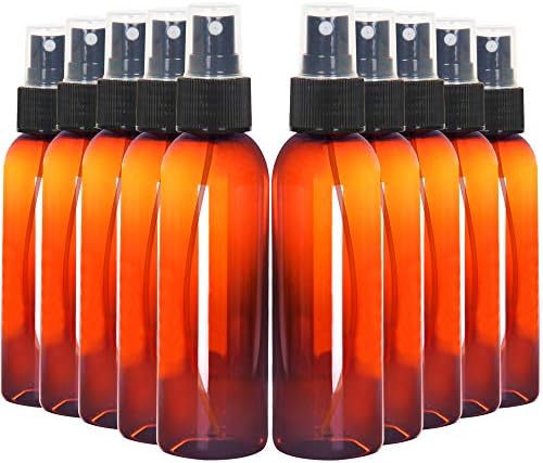 Garrafas de spray de plástico âmbar de 10 pacote Youngever 4 onças, garrafas de spray de plástico recarregáveis ​​com tampas, garrafas
