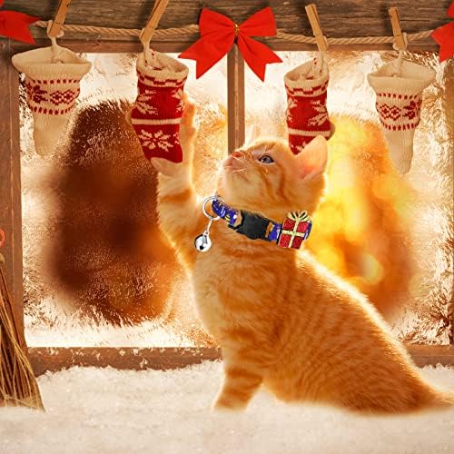 8 peças Coloque de gato de natal gato gatinho ajustável colarinho de gato colarinho de gato colares com com o charme de meias e sino e sino para gato de natal, 8 estilos