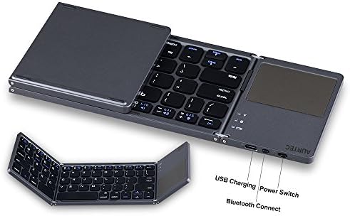 Teclado Bluetooth dobrável Aurtec com touchpad, Mini-teclado sem fio portátil recarregável para tablet para PC, Samsung,