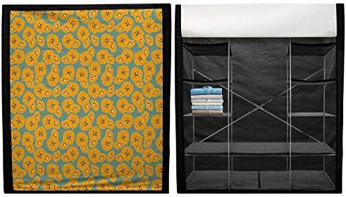 Guarda -roupa de tecido portátil de flor lunarável, arranjo abstrato de mola com pétalas em fundo verde fundo, organizador de roupas e armário de armazenamento com prateleiras, 59 , cadete azul laranja