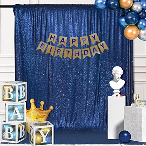 PartyDelight 2 painéis azul escuro 5 pés x 10ft cenário de lantejoulas brilhantes cortinas para casamento, festa e