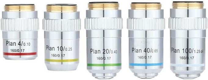 Kit de acessórios para microscópio para adultos 4x, 10x, 20x, 40x, 100x Microscópio biológico Objetivos LENS Consumíveis de laboratório